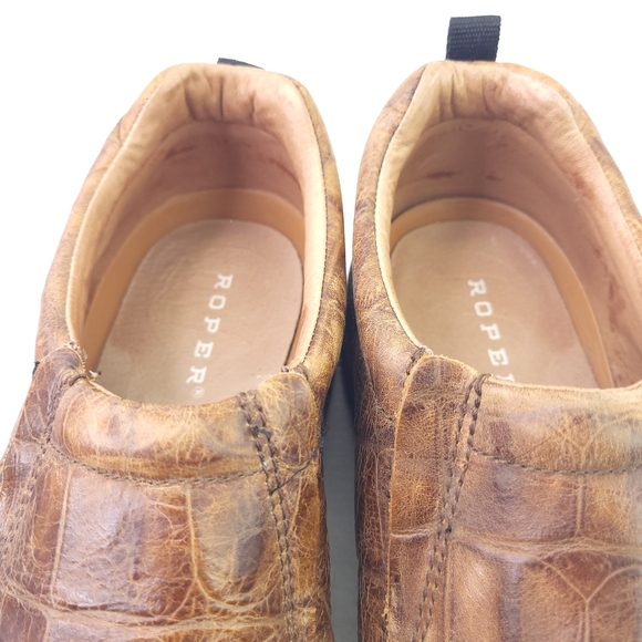 Roper Loafers Mens Size 10 Brown Leather Slip On Dress Shoes Croc Print Comfort - Picture 7 of 9